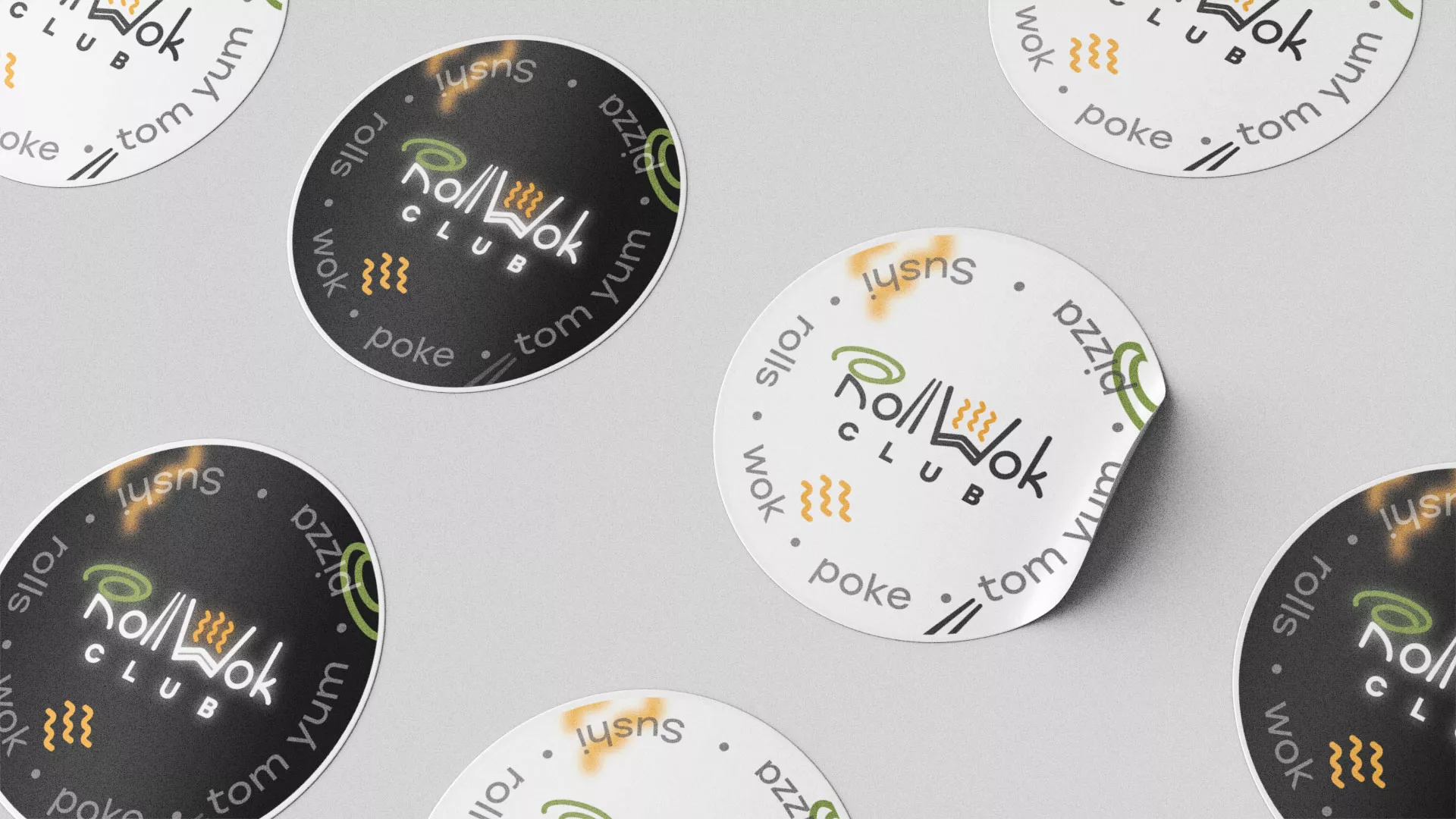 Разработка наклеек для суши-бара «Roll Wok Club» в Бирске