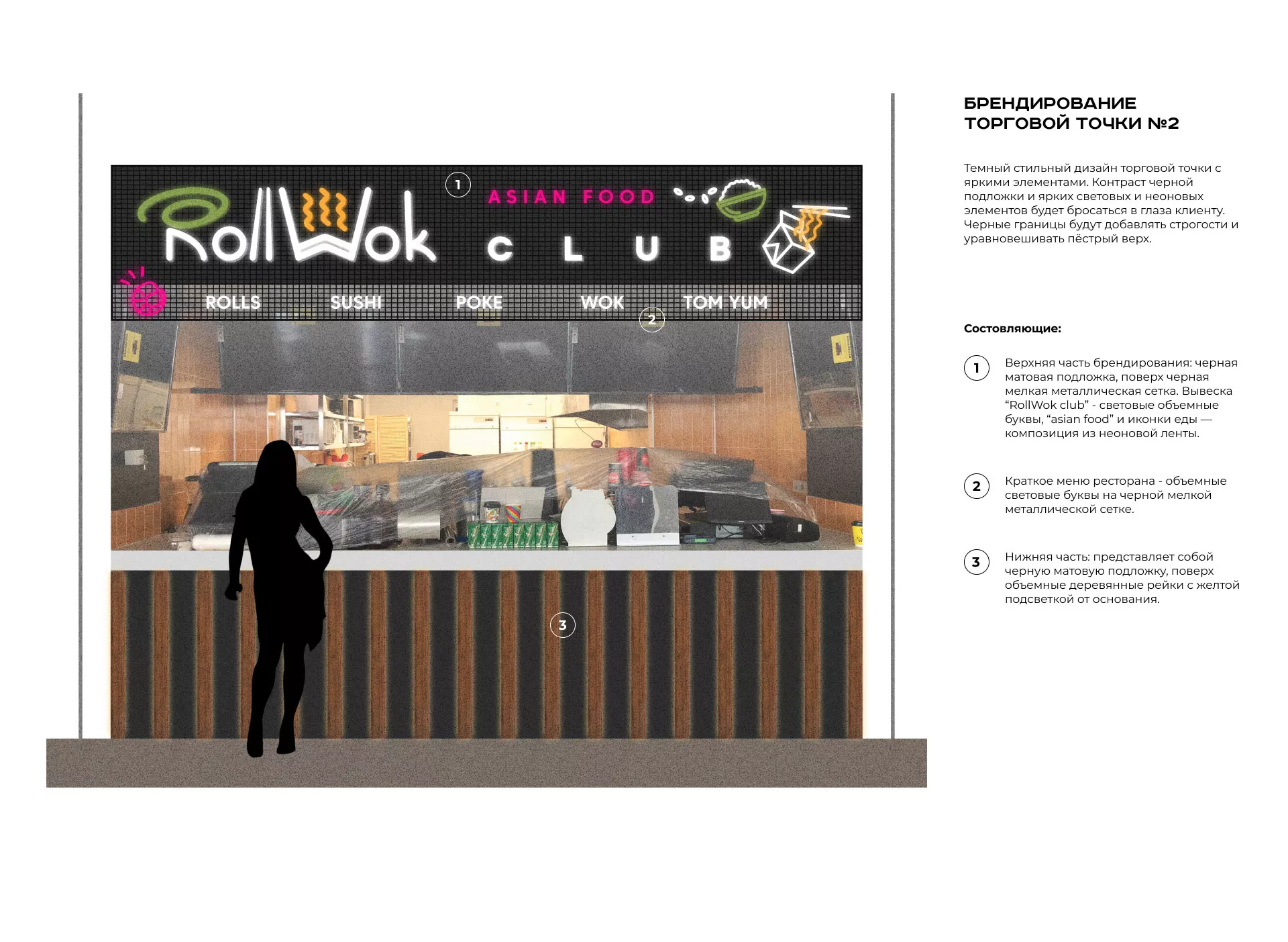 Брендирование торговых точек суши-бара «Roll Wok Club» в Бирске